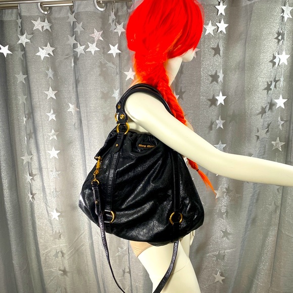 AUTH MIUMIU Vitello Lux Gathered Shopper Shine Bag - Picture 3 of 16